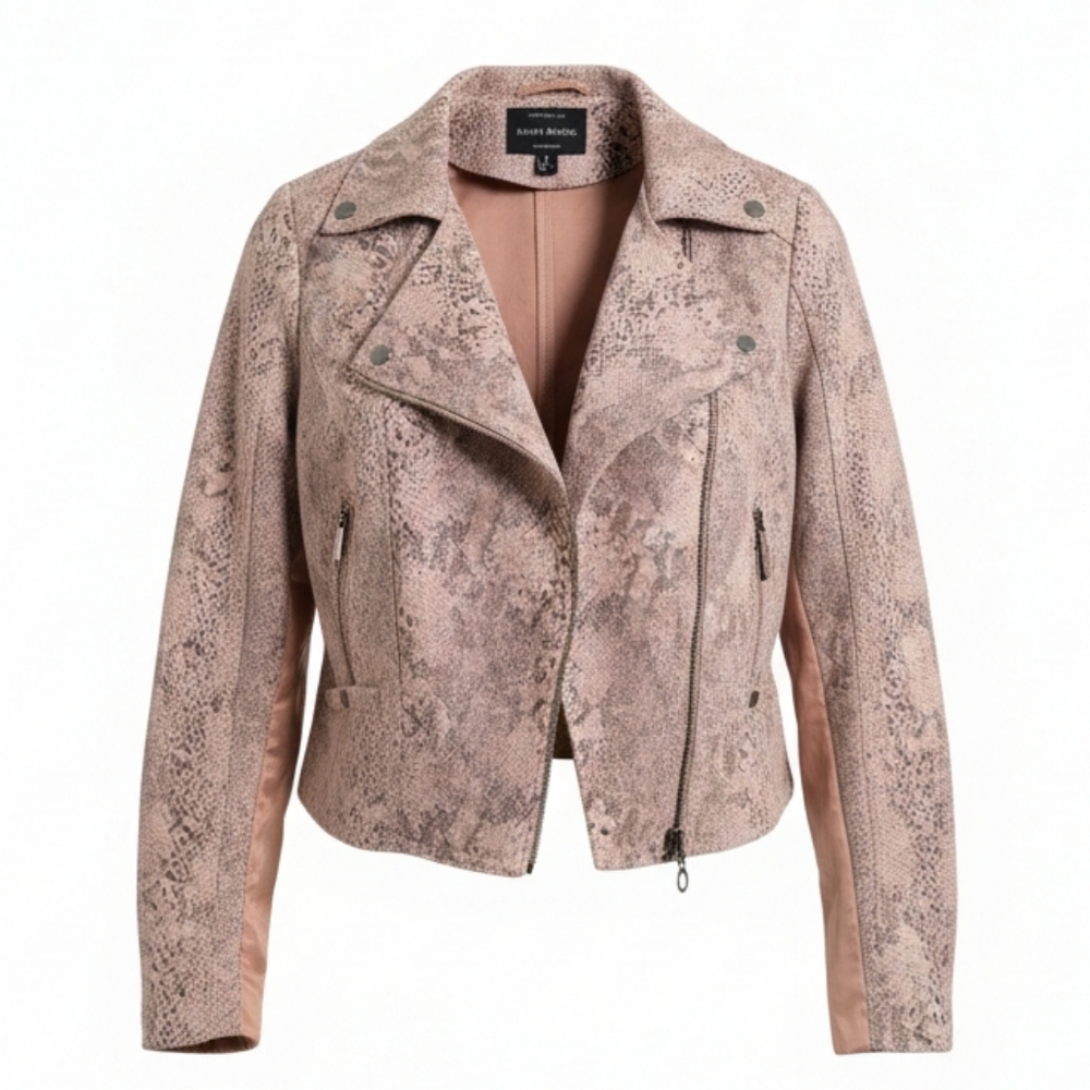 Haute Monde Print Faux Leather Moto Jacket